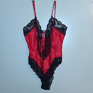 Victoria's Secret Red and Black Lace Chemise Gold Label
